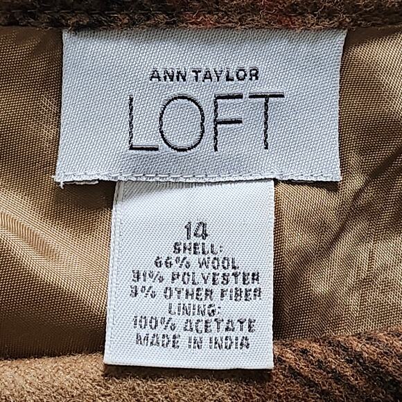 Ann Taylor Loft Plaid Wool Blend Long Skirt Brown Orange Size 14 - Picture 4 of 8